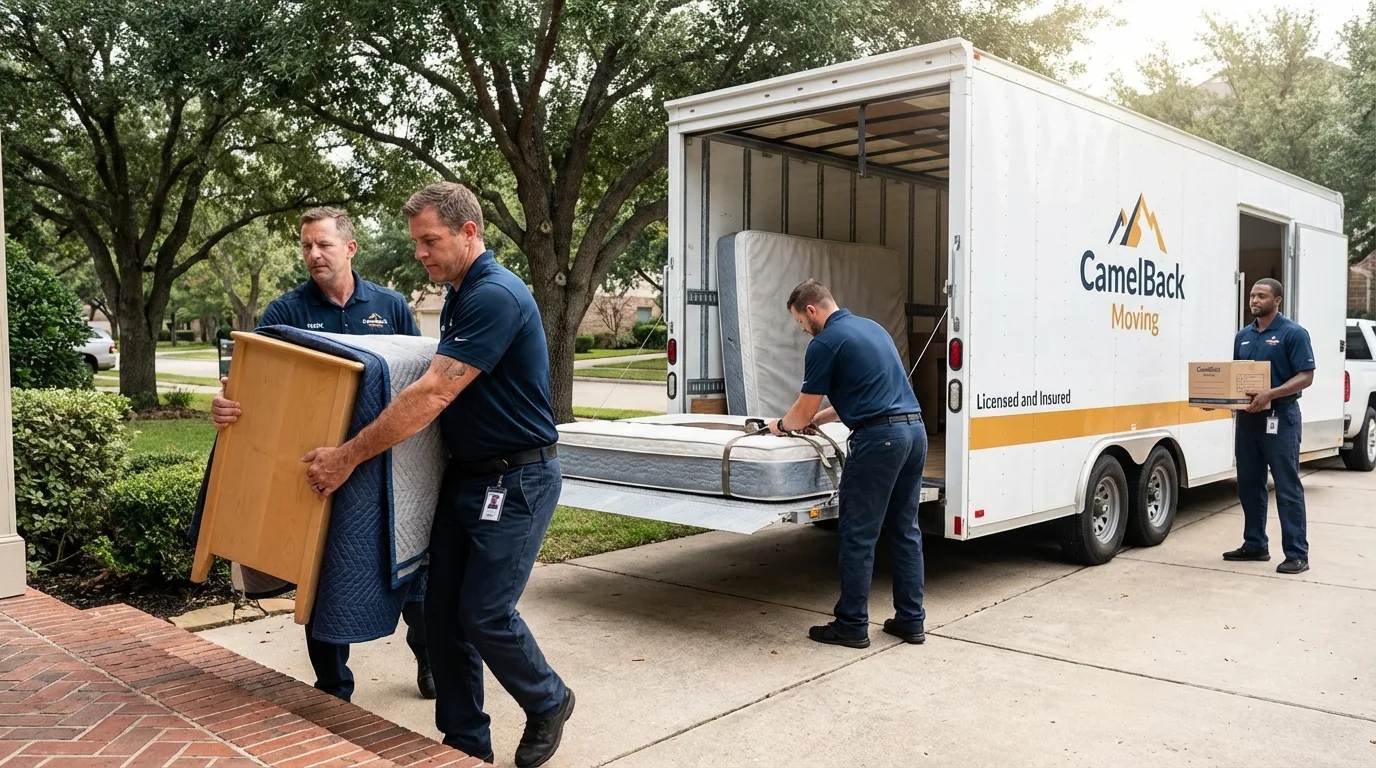 Crew loading residential truck for cross-state move from Prairieville, LA