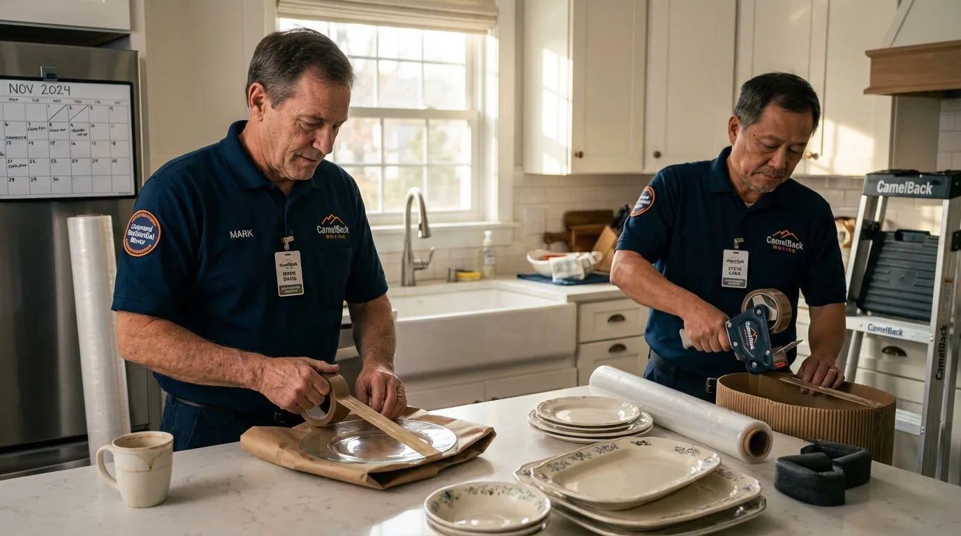 Professional crew packing kitchen dishware in Prairieville, LA